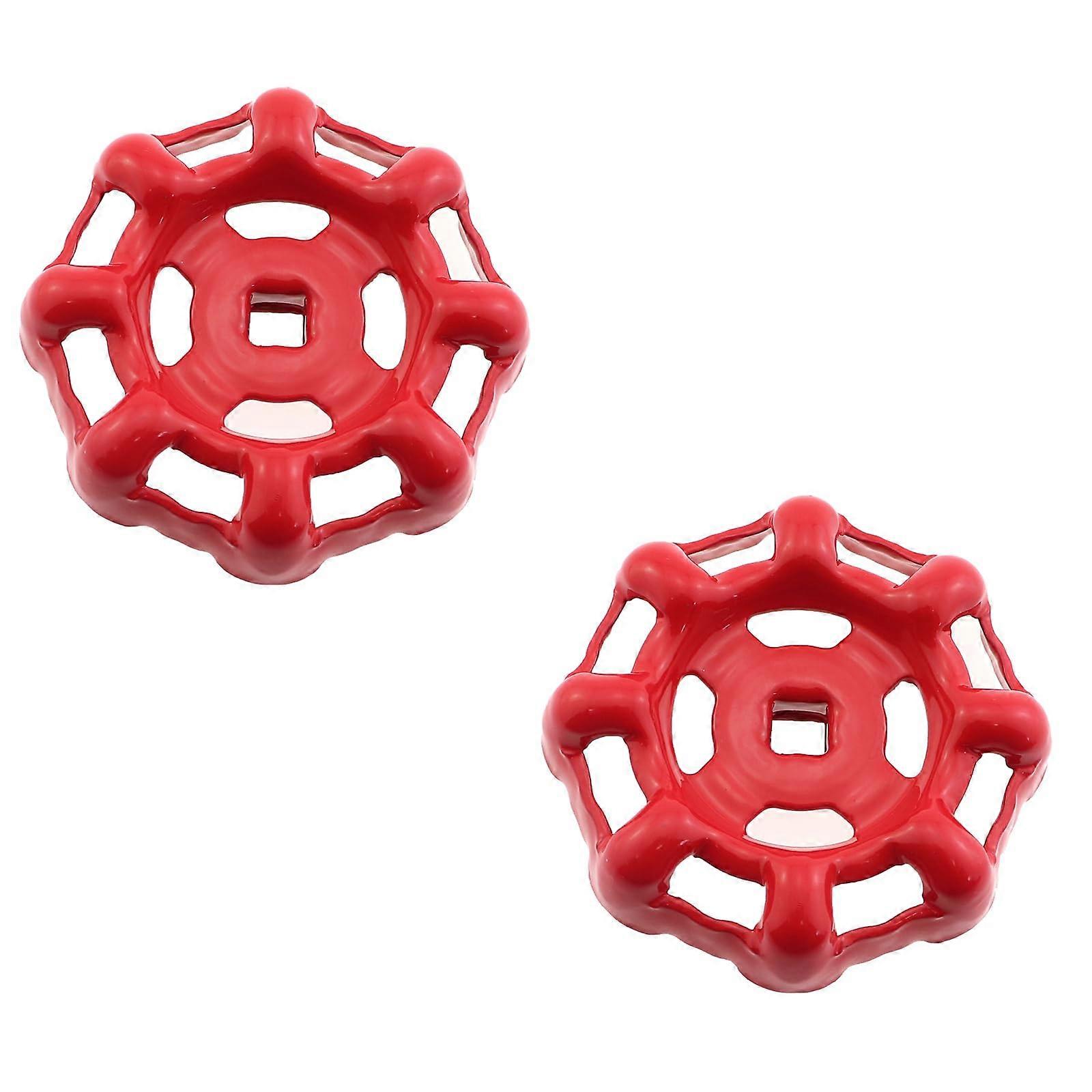 2PCS Red Cast Steel External Tap Handle 8x8mm Square Hole Valve Handwheel for Garden or Home