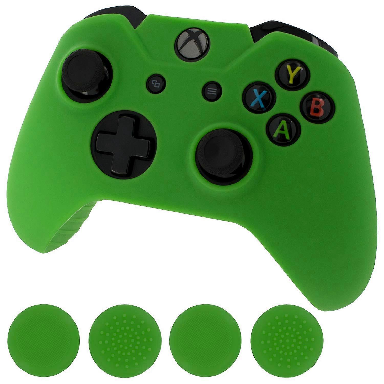 Silicone Grip Cover with AntiSlip Thumb Grips and Protective Skin  Green for Xbox One Controller