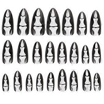 Gothic-Knochen-Nagel zum Aufkleben für Damen, 24 Stück, Halloween-Kunstnägel zum Aufkleben