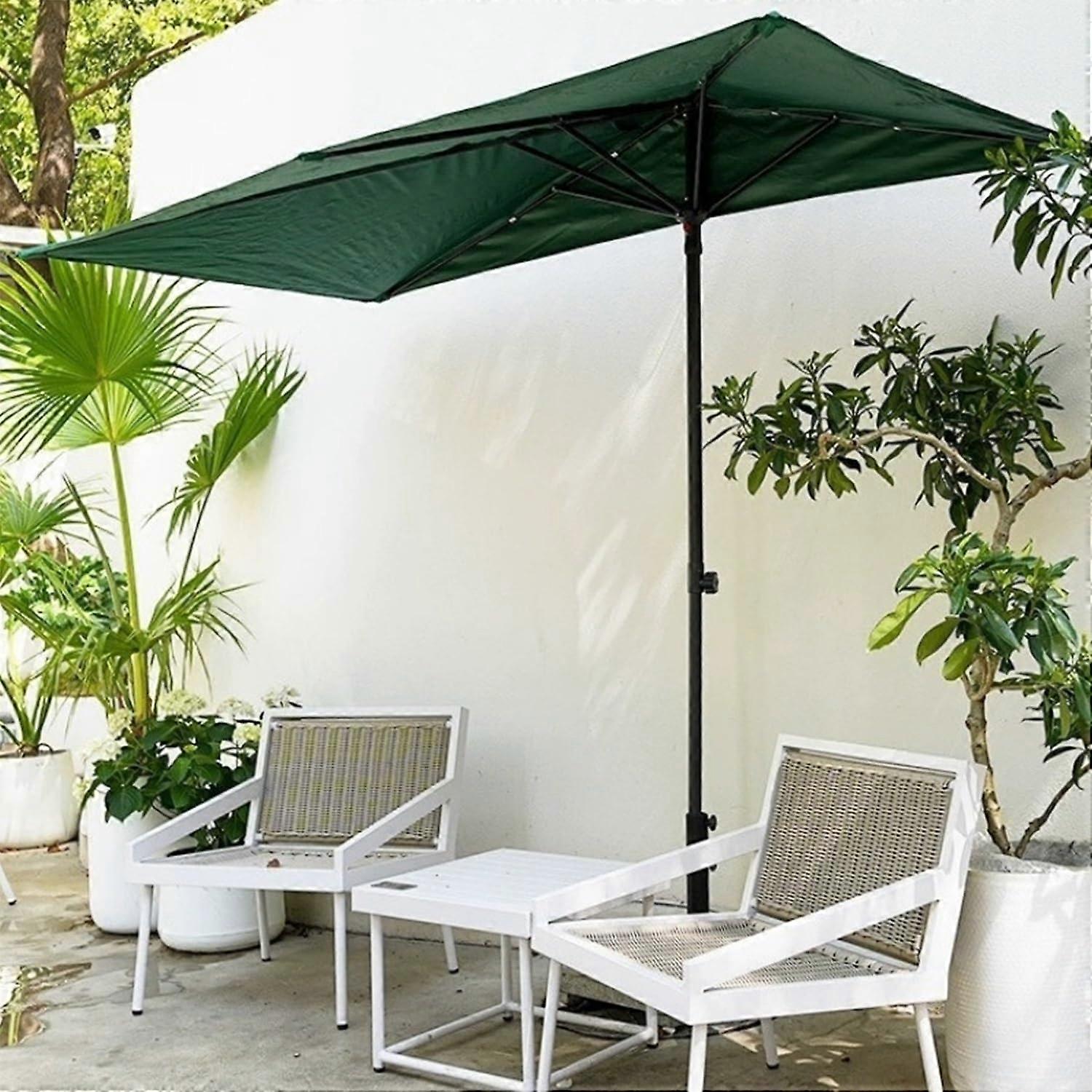 Half Patio Umbrella with Base, SpaceSaving Half Round Design, UVResistant Fabric for Balcony