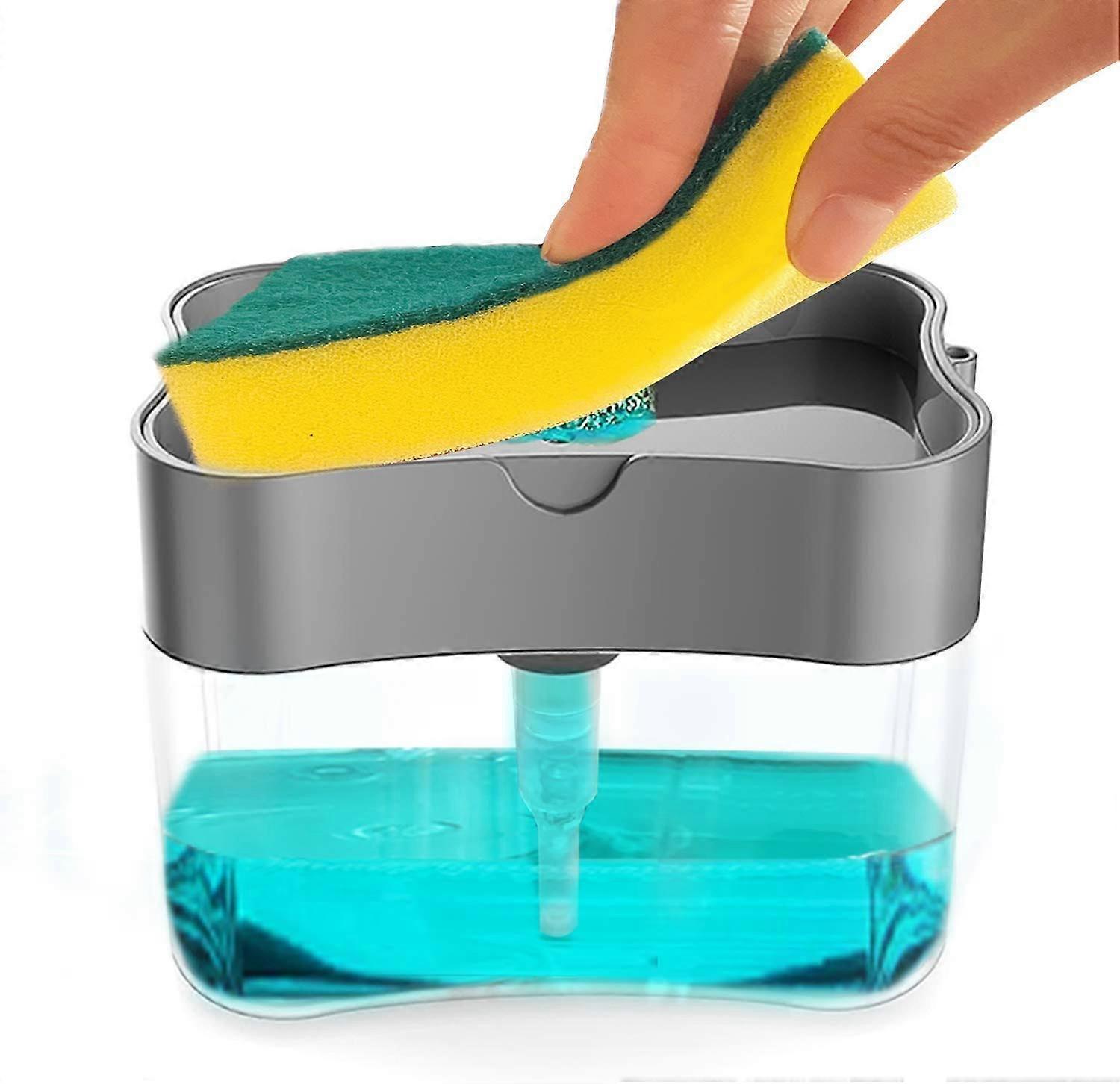 Kitchen Soap Dispenser with Sponge Holder, 2 in 1 OneHand Pump, Durable Rustproof Sink Caddy