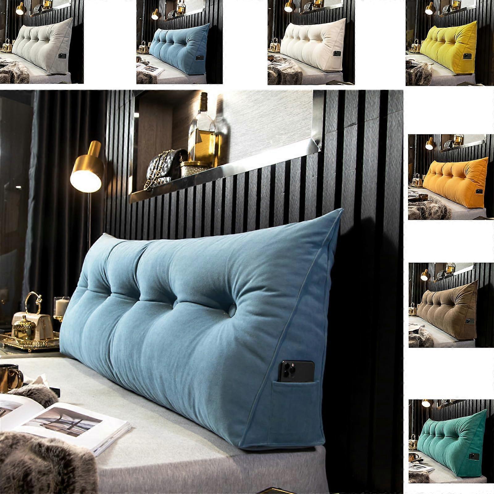 Bed Backrest Pillow with Ergonomic Support, Large Reading Cushion, Removable Washable Cover, Blue