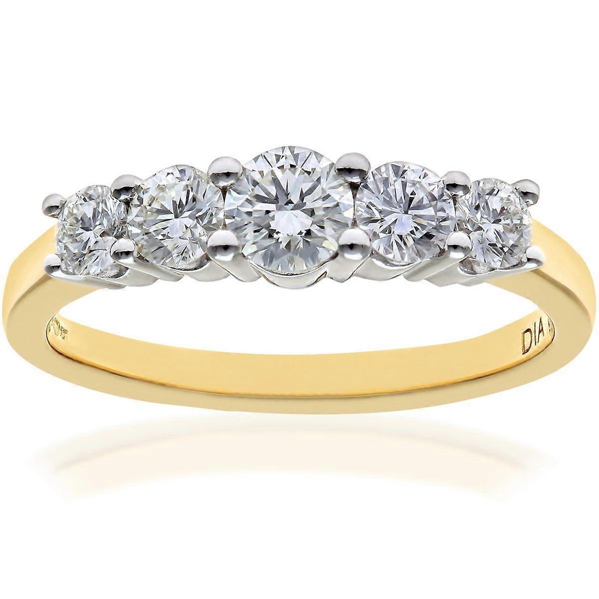 Jewelco London 18ct Yellow Gold Round Diamond Graduated 5 Stone Eternity Ring 4mm 0.75CT I-J/I1