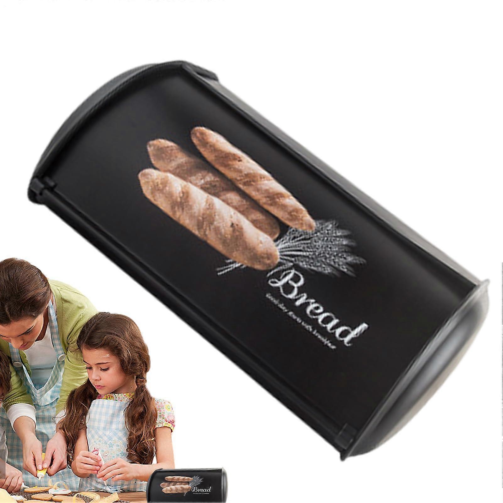 Large Metal Bread Box for Kitchen Counter, Rustproof Bread Storage Bin with Airtight Lid, Black