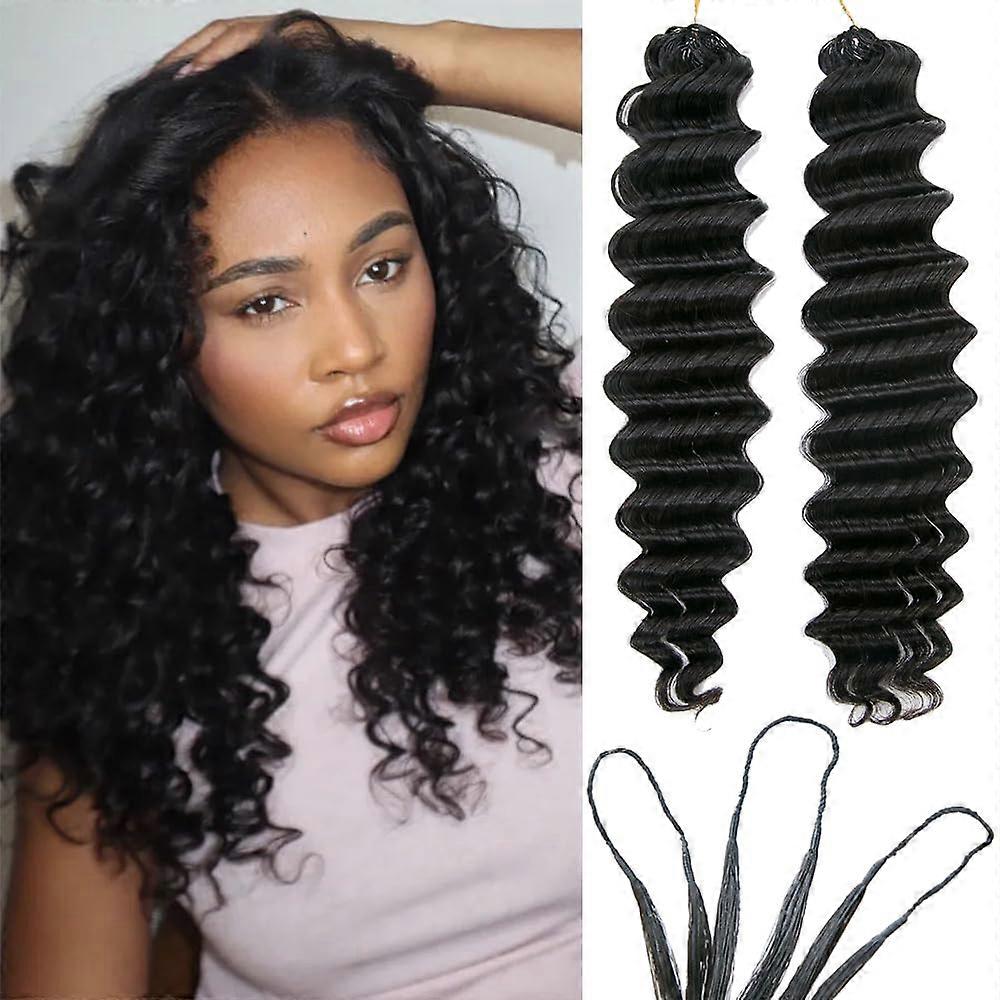 20 Inch PreLooped Deep Wave Crochet Human Hair Extensions Knotless Reusable Tangle