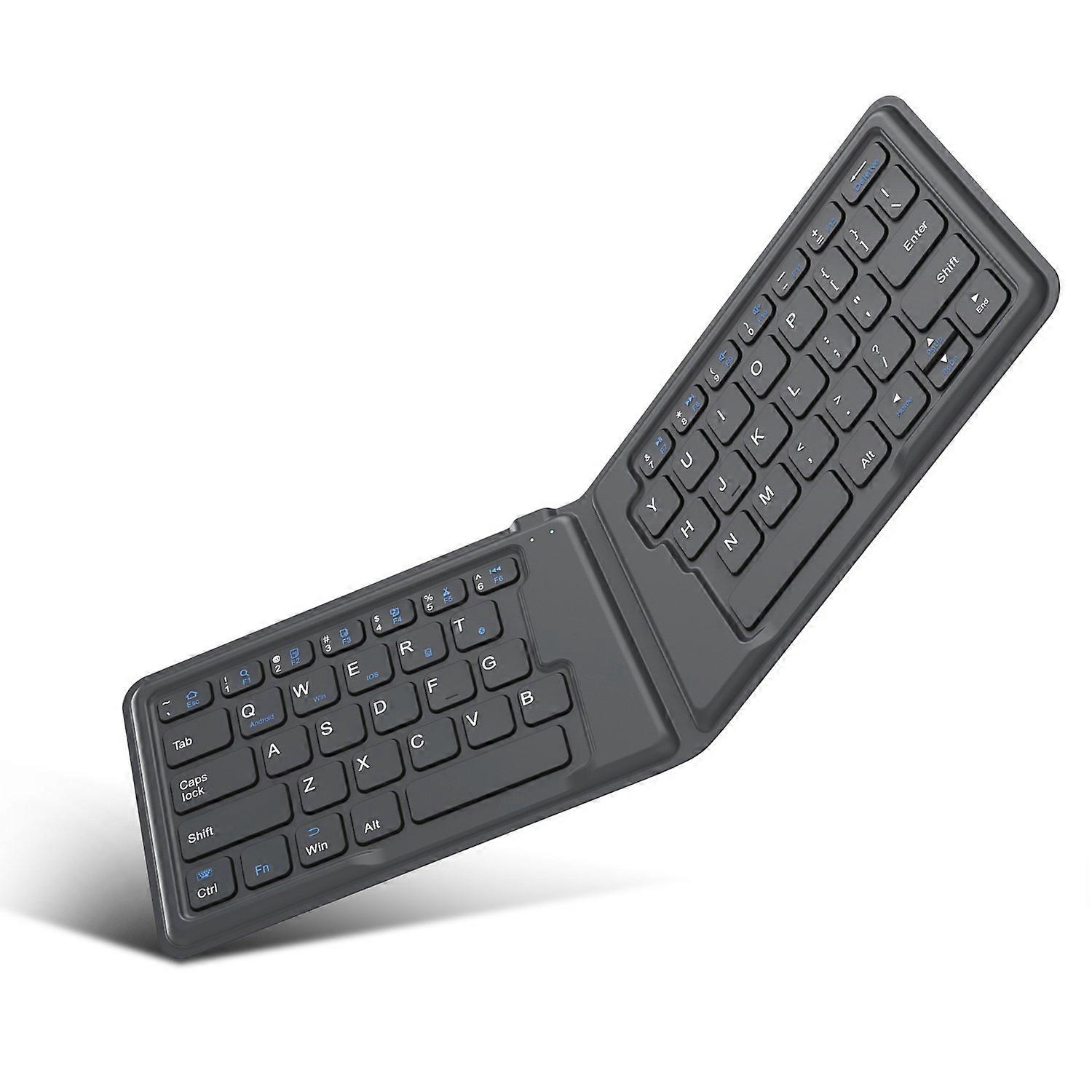 Foldable Bluetooth Keyboard with Leather Case, Rechargeable Wireless, MultiDevice for iPad Android Windows, Gray