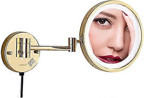 Lighted Makeup Mirror LED Backlit 10X Magnification Wall Mounted Extendable Arm Gold Finish