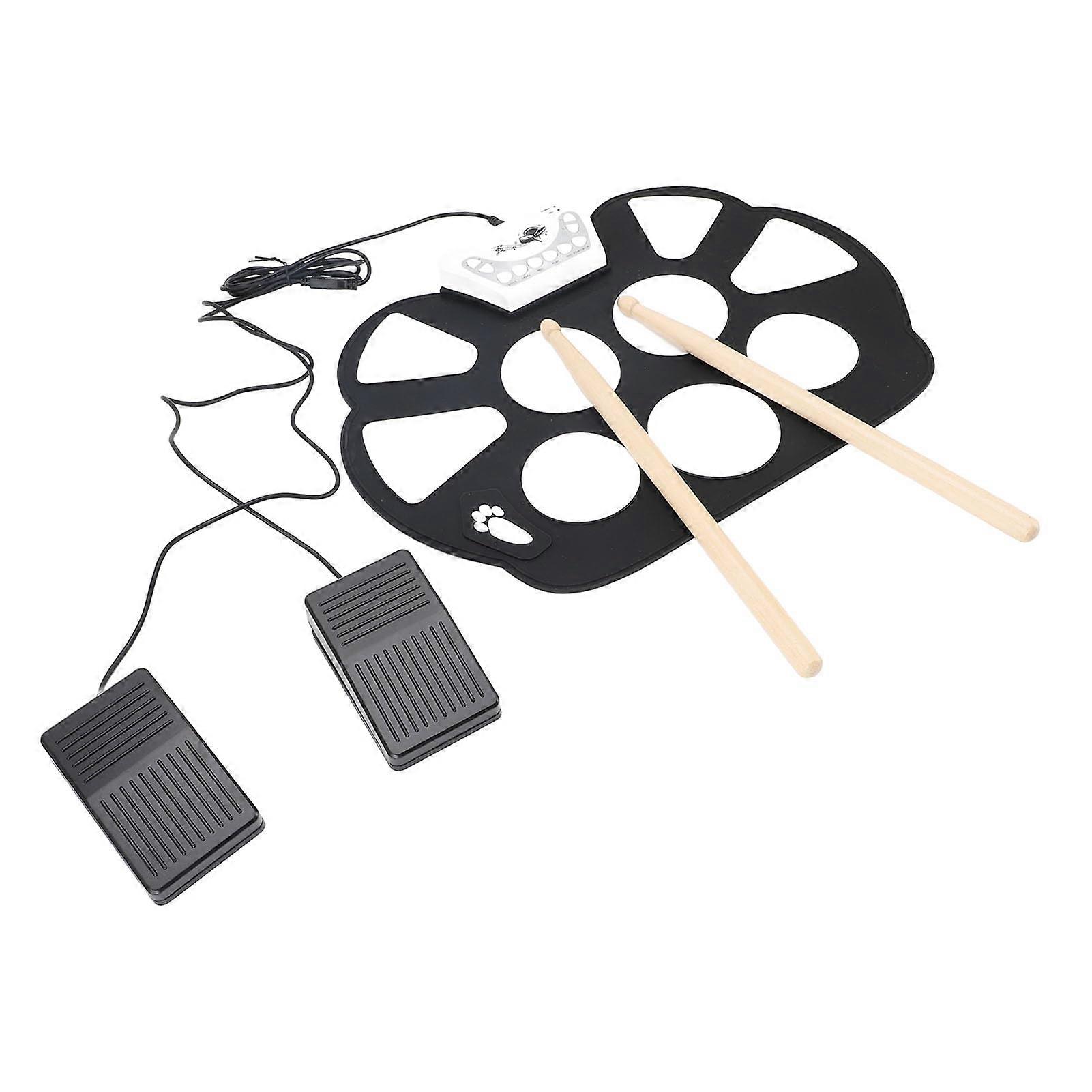 Electronic Drum Kit Foldable Silicone Hand Roll Set with Pedal and Headphone Output for Beginners