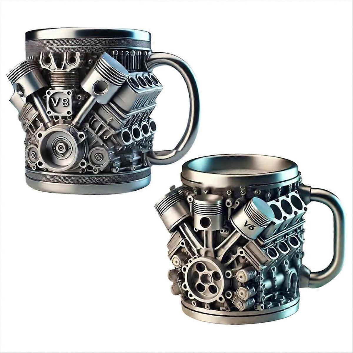 2PCS V6 & V8 Engine Coffee Mug, Car Engine Coffee Cup