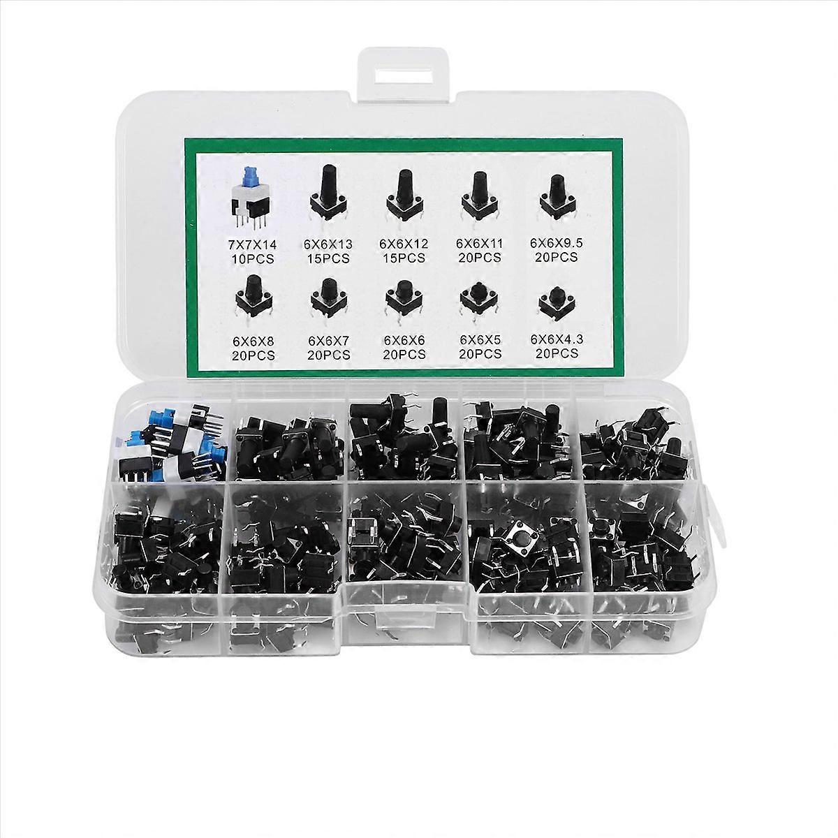 180 Pcs 10 Push Button Switch Mini Momentary Tact Assorted Kits