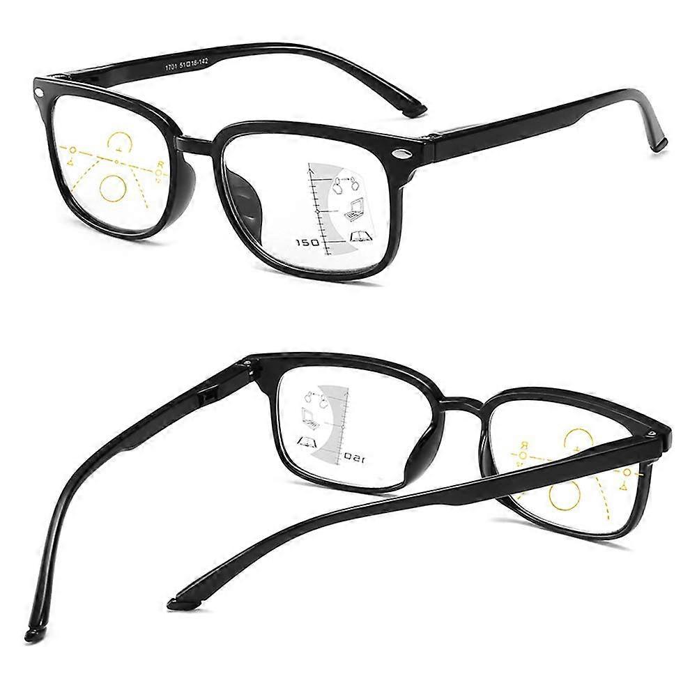 Blue Light Blocking Reading Glasses 1.0x Black Retro Progressive Multifocus with Spring Hinges