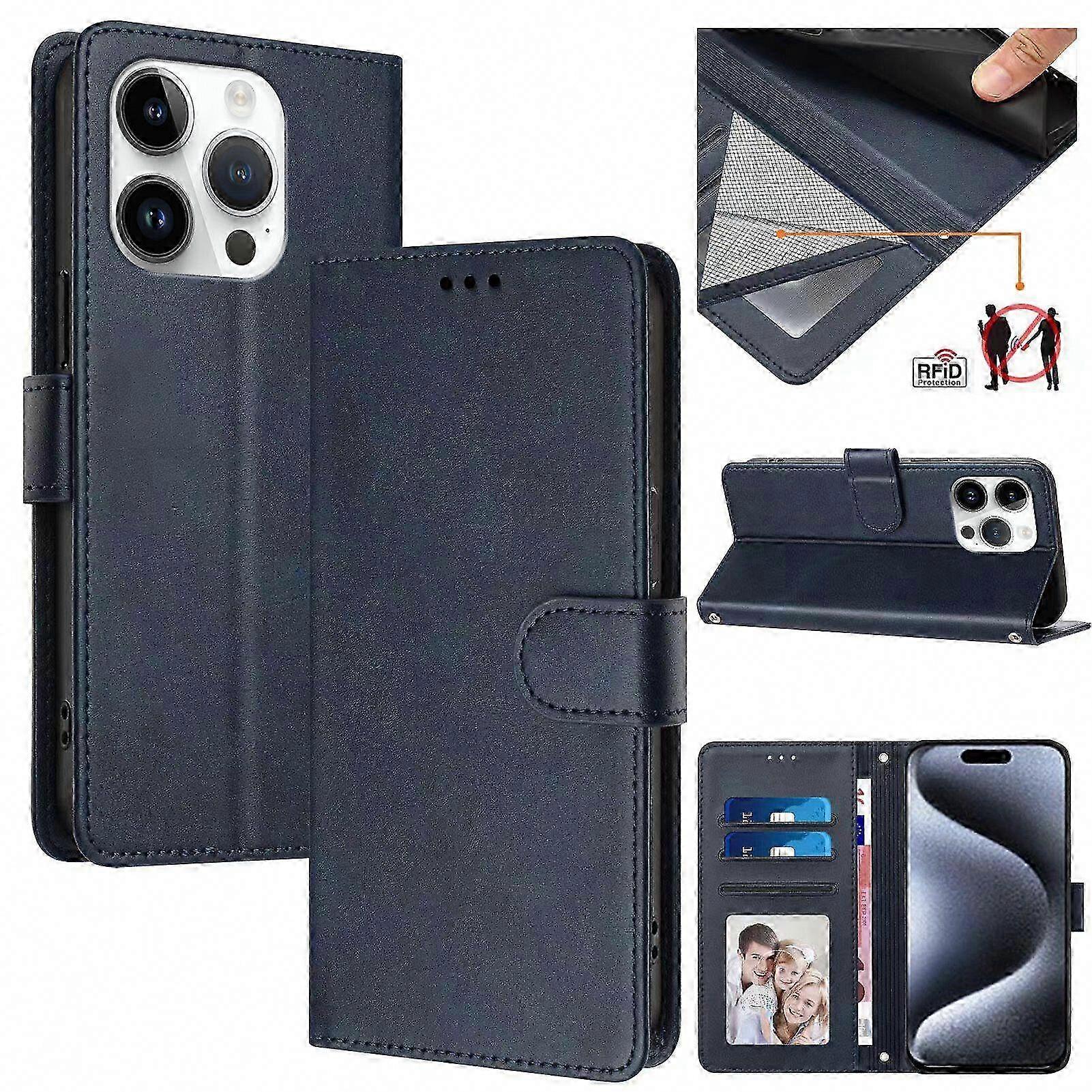 14 Pro Max RFID Blocking Leather Wallet Case with Flip Cover