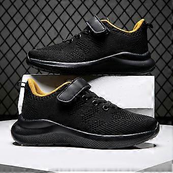 Mädchenschuhe, atmungsaktive und bequeme Kinder-Sneaker mit Riemen, leichte Freizeitschuhe für Jungen und Mädchen, Farbe: Schwarz, Größe: 7,5–8 Jahre