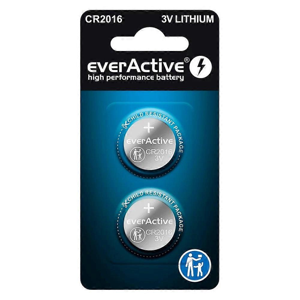 Mini Everactive CR2016 lithiumbatterijen in blisterverpakking, 2 stuks.