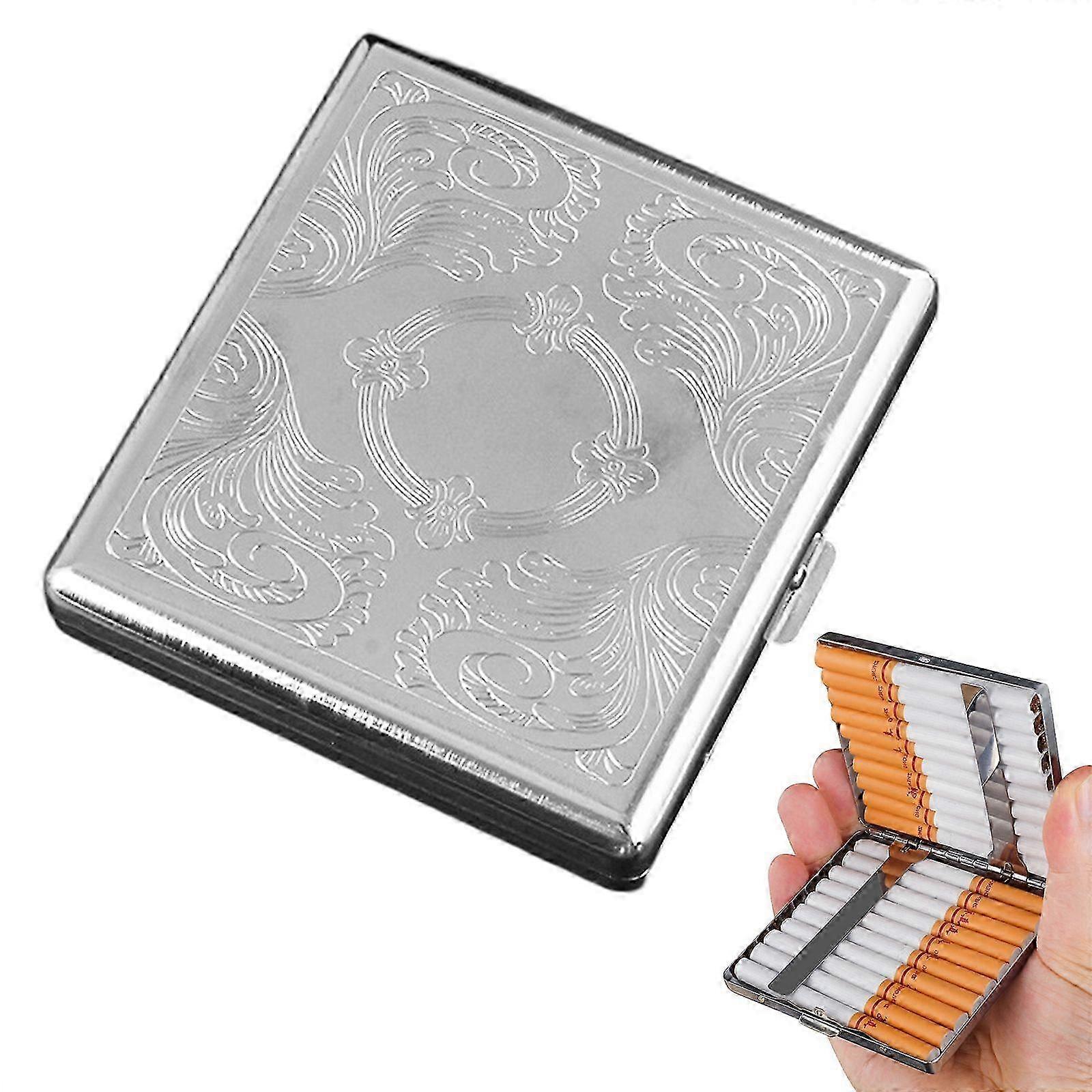 Sturdy Metal Cigarette Case with Embossed Pattern, 20 Count