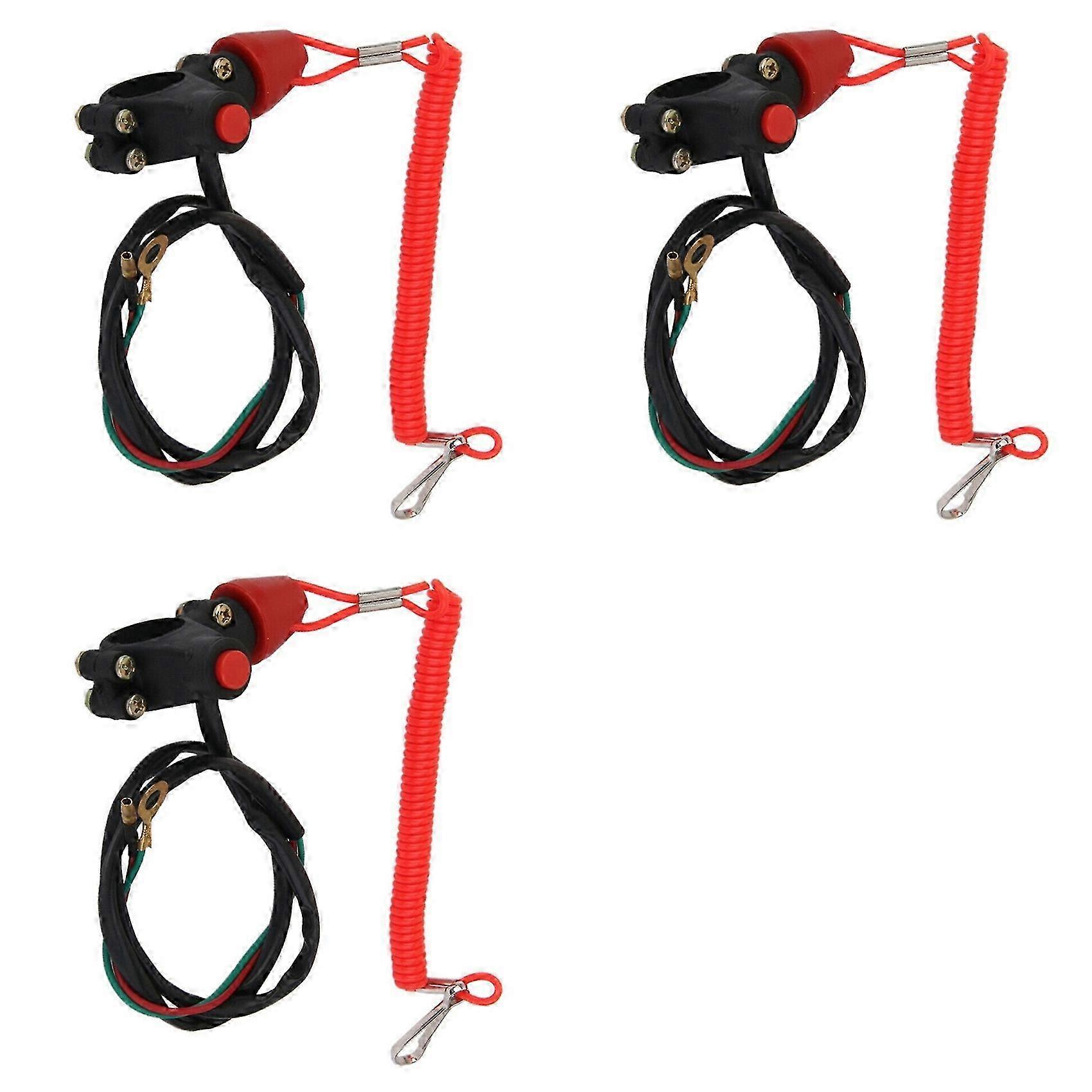 3X Emergency Stop Switch Tether Lanyard Emergency Kill Stop Engine Switch Push Button compatible with ATV Motorcycle Boat