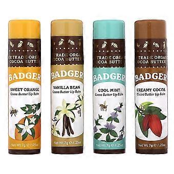 Badger, Cocoa Butter Lip Balms Set, 4 Pack, 0.25 oz (7 g) Each