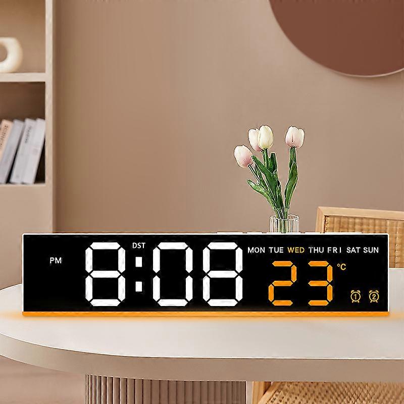 LED electronic alarm clock, multi-functional clock, ambient light, bedside clock, simple clock, 6685, black case - white + orange.