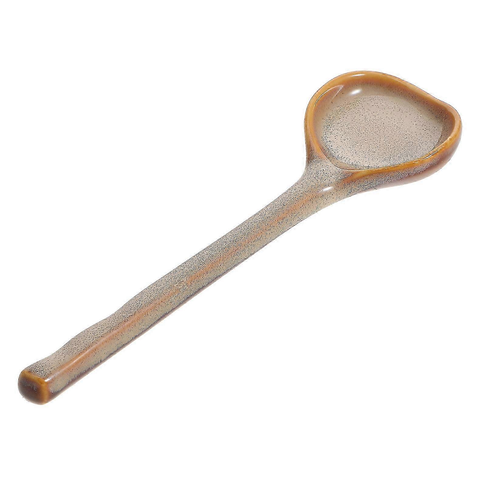 Light Brown Ceramic Long Handle Soup Spoon compatible with Serving Soup