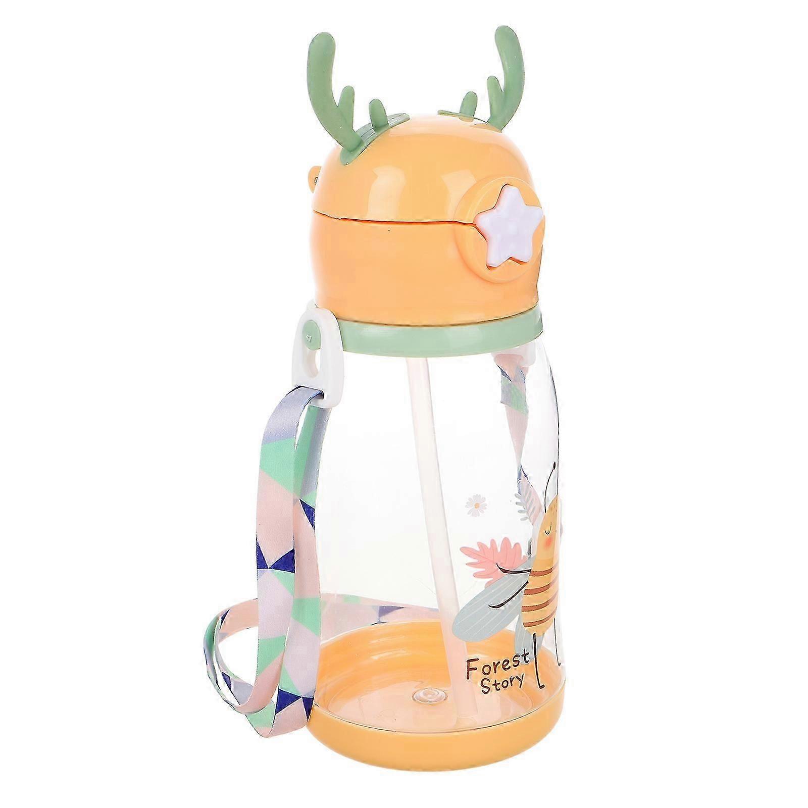 Children's Straw Water Bottle with Leak Proof Function Light Yellow