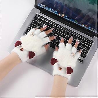 Flap Half-Finger Gloves Winter Cute Antler Plus Velvet Thick Warm Cycling Touch Screen Gloves