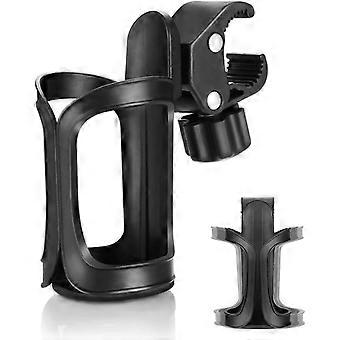 Black 2-piece bicycle cup holder, 360 rotation, suitable for bicycles, mountain bikes, strollers and wheelchairs