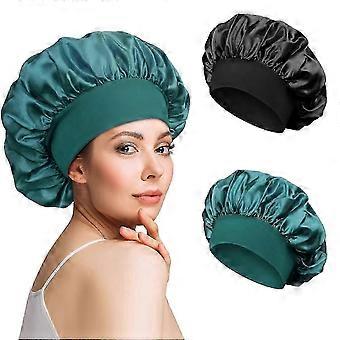Packung mit 2 Satin-Hauben-Schlafmützen, Seidenlocken, atmungsaktive Seiden-Schlafmütze, verstellbare Seidenhaube, Seidenhaube zum Schlafen, weiche Satin-Kapuze für Frauen a