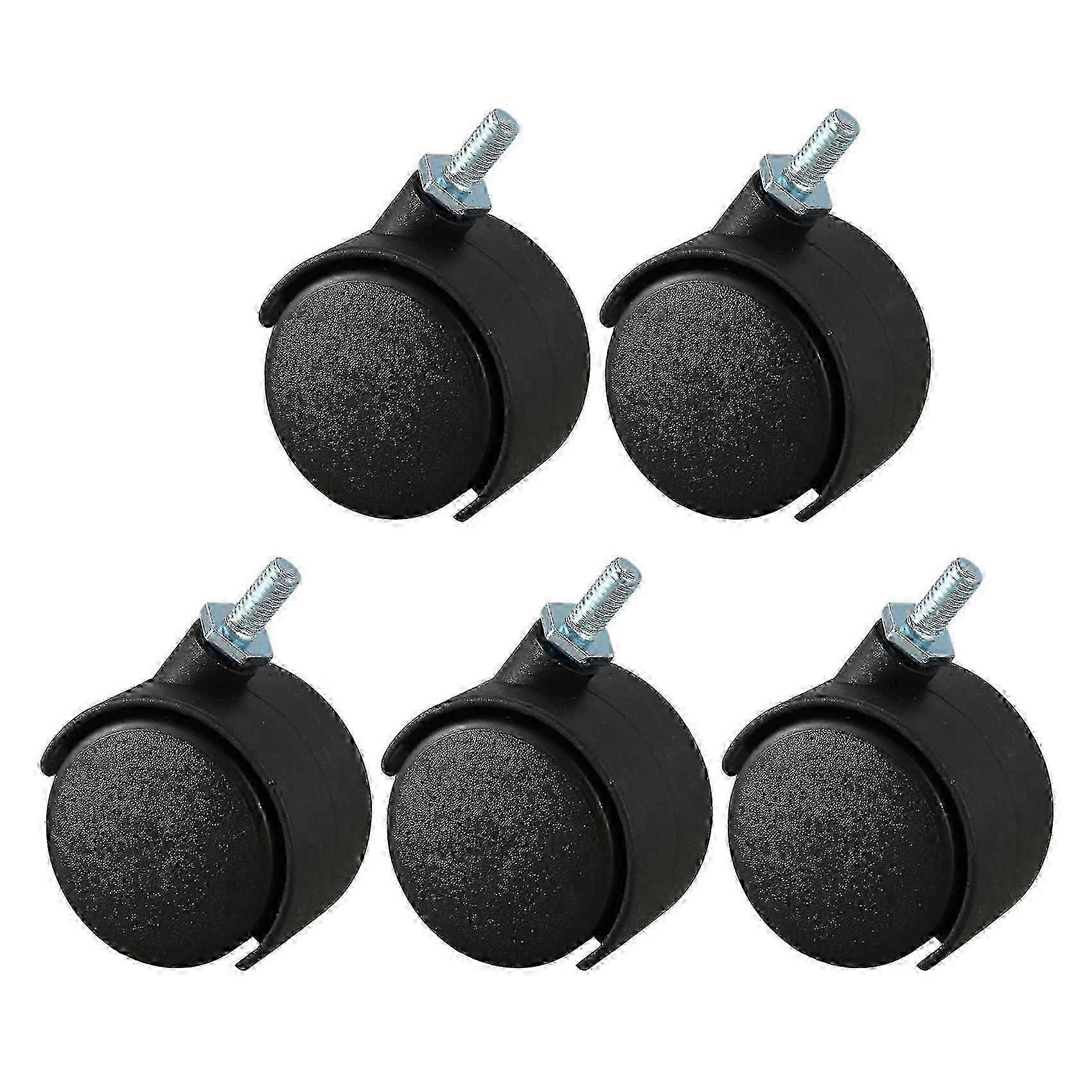 5pcs Black 6mm Threaded Stem Caster 40mm Dual Rotatable Wheel