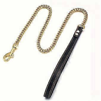 Stainless Steel Dog Leash, 12mm Geometric Cuban Link Chain with Leather Handle, 3FT/4.3FT for Small to Large Dogs