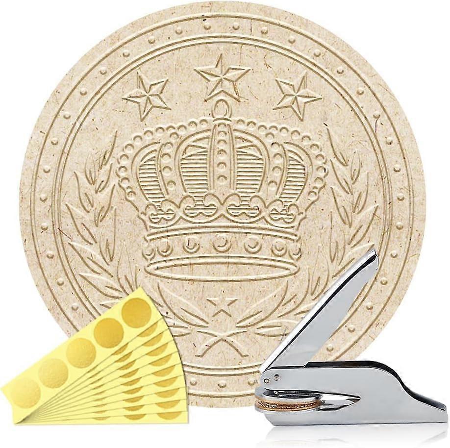 Book Embosser Personalized Crown Pattern Book Stamp,Durable Library Stamp with Handle Set for Books,Library,Envelopes,Documents,Invitation