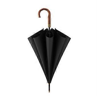Windproof Auto Open Umbrella 114cm Large Canopy Classic Wooden Handle for Men Women Travel Black