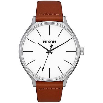 Nixon Clique Leather Quartz Analog Woman Watch with Cowhide Bracelet A12501113