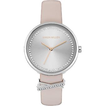 Karen Millen Embellished Edge Women's Quartz Analog Watch with Cowhide Leather Strap KM174P