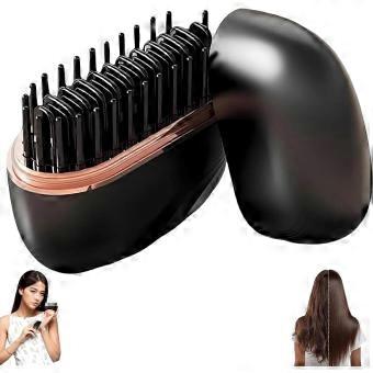 Mini Hair Straightener Brush, Wireless Rechargeable, 3-Speed Temperature Control, Portable for Home and Travel, Black (Black)