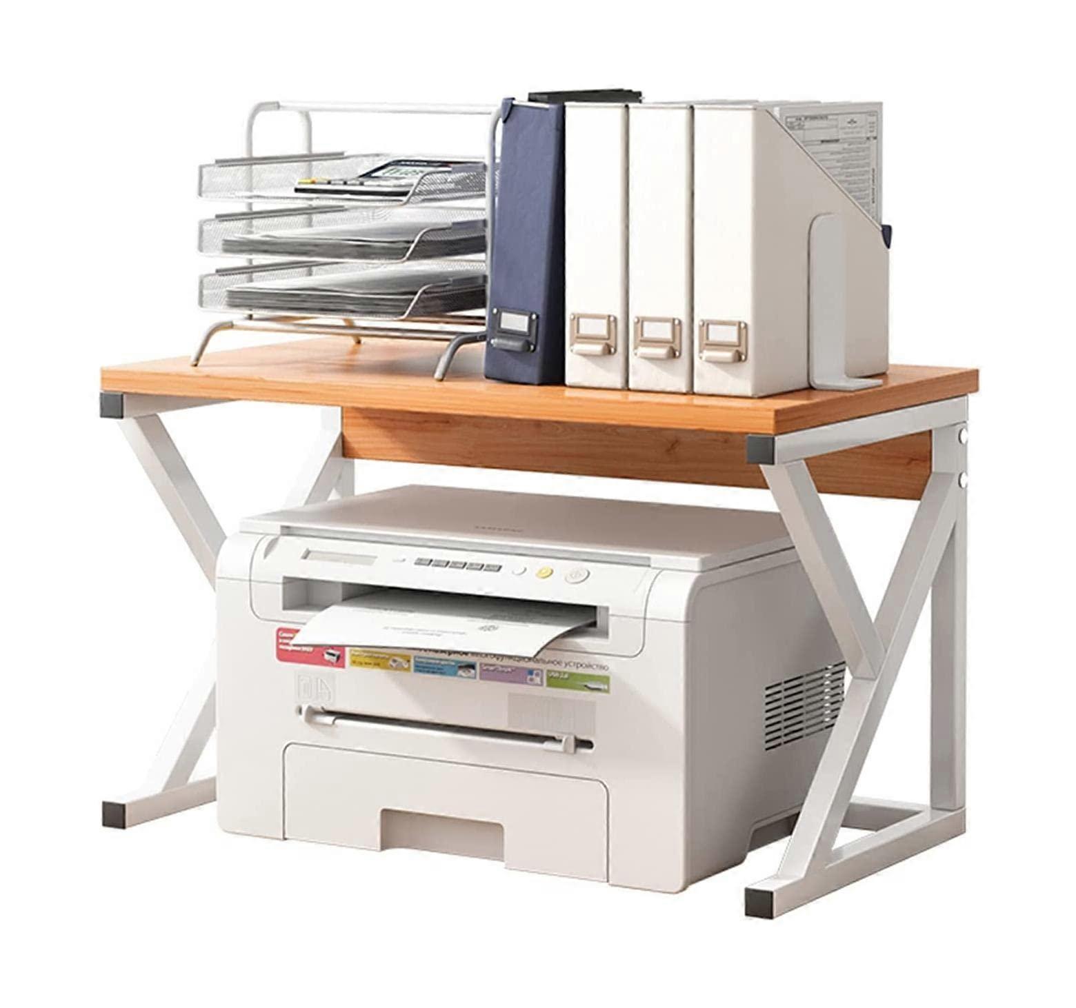 2Tier Printer Stand with Storage, Desktop Printer Stand for Small Spaces, Under Desk Organizer