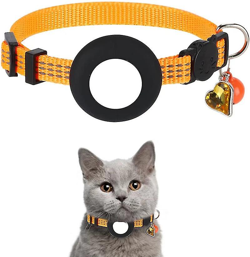 Airtag Cat Collar, Reflective Cat Collar With Bell And Heart-shaped Rhinestone Airtag Holder