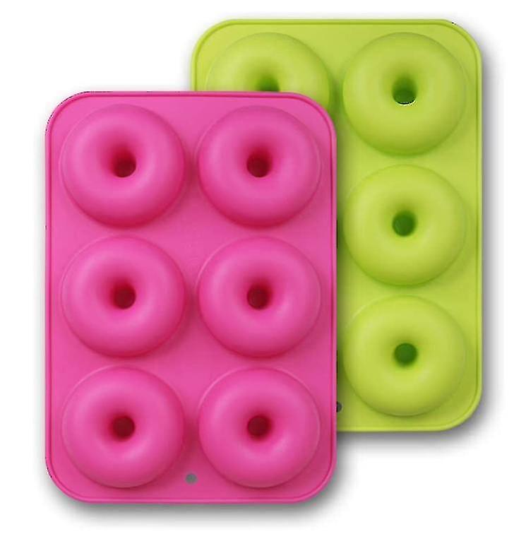 Silicone Donut Molds, 2-pack Of Non-stick Food Grade Silicone Pans For Donut Baking Green And Rose