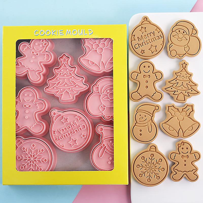 8pcs 3d Christmas Cookie Cutters Biscuit Mold Cookie Mould Stamp Baking Tools