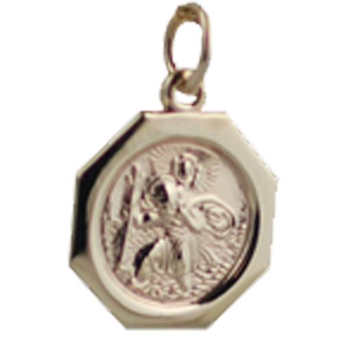 9ct Gold 15x15mm octagonal St Christopher Pendant