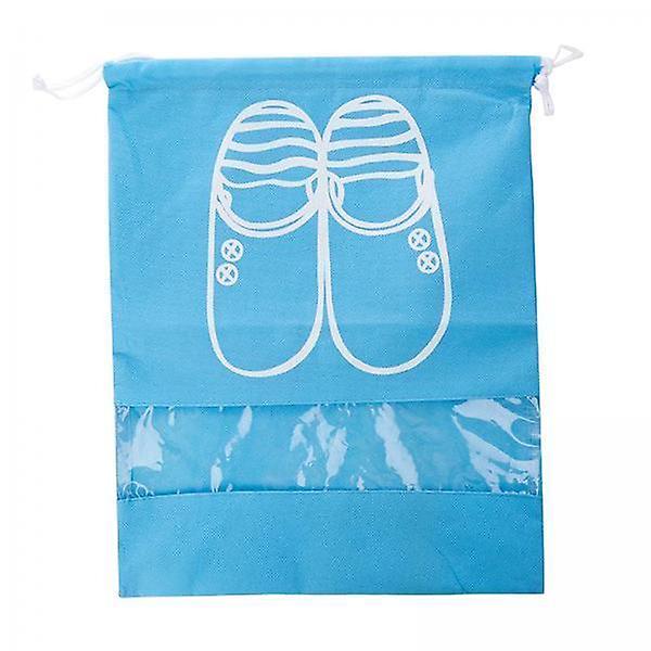 2xDust-proof Thick Foldable Pouch Portable Beam Drawstring Shoe Storage Bag Blue M