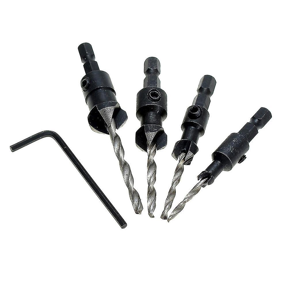 4pcs Hss Tapered Hex Shank Quick Change Woodworking Countersink Drill Bit Reamer