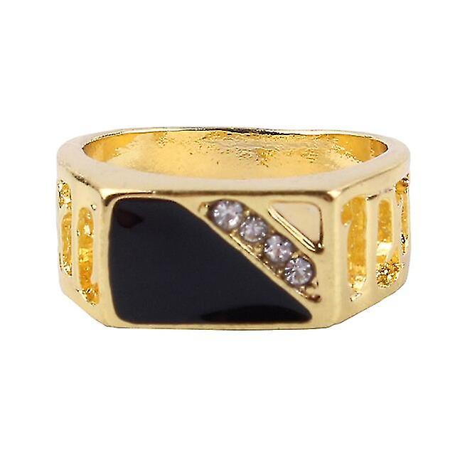 Fashion Jewelry Classic Gold Color Rhinestone Wedding Ring Black Enamel Rings For Men Women Christmas Party Gifts
