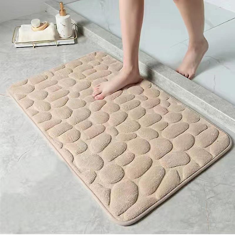 1pc Soft And Comfortable Memory Foam Bath Rug With Cobblestone Embossment - Rapid Water Absorbent And Washable - Non-slip - Perfect For Shower Room An