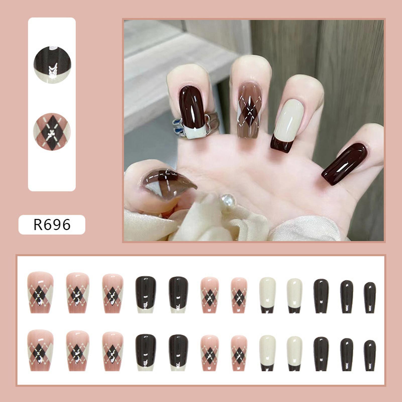 Brownish Style Press-on Nails Unique Trendy Pattern Nail Decor
