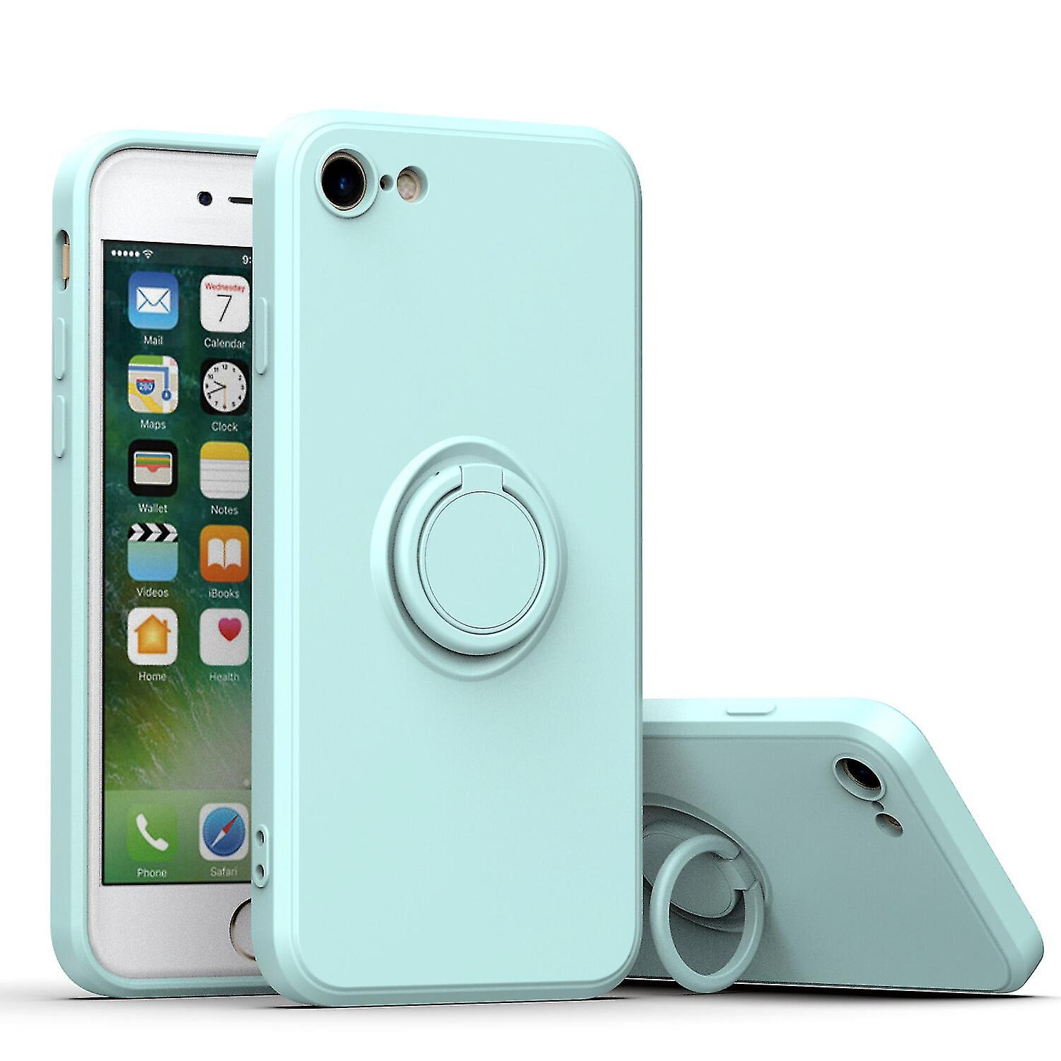 Simple Color Phone Case For Iphone 7/8 Se2 Se3 With Ring Stand, Metal Plate For Magnetic Charging, Shock Absorption Design, 360 Rotating Stand