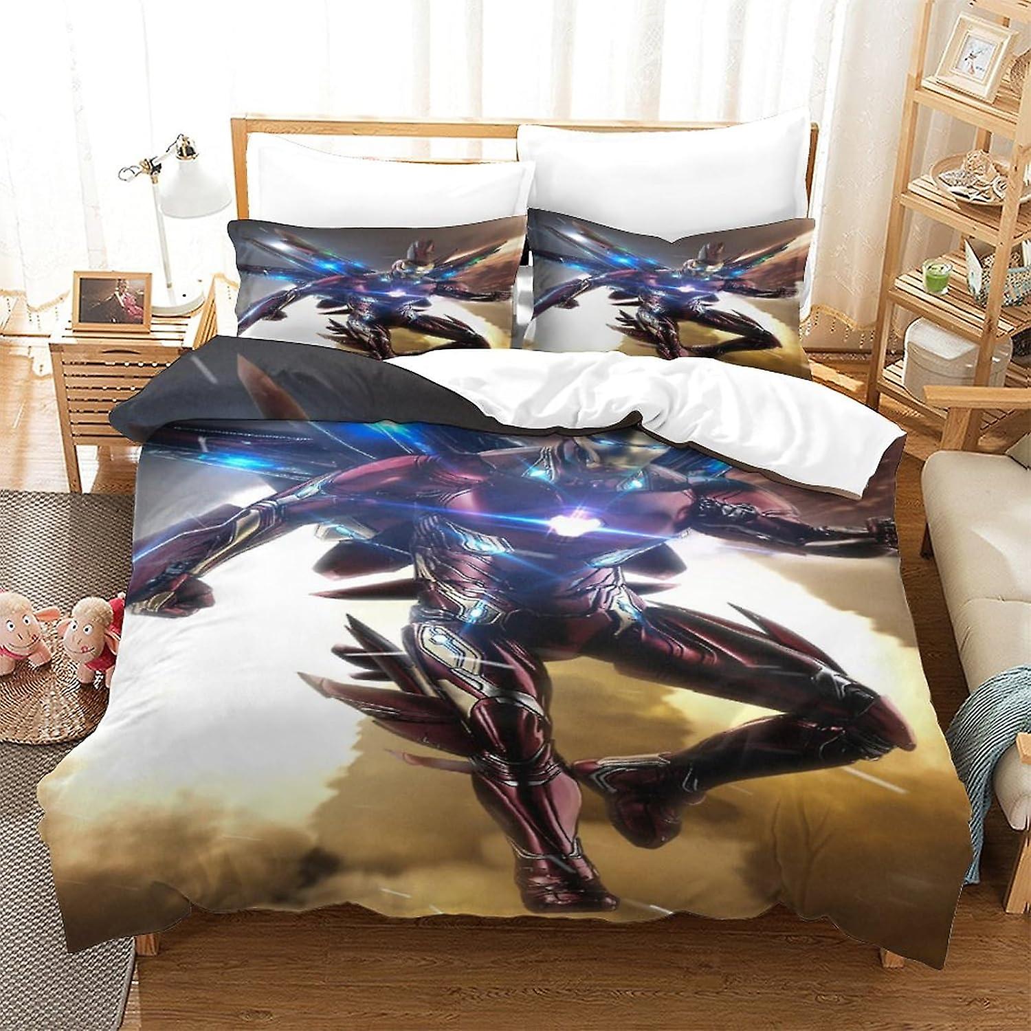 EKENOZ Iron Man Duvet Cover Set 3D Printed,Soft Microfiber Superhero Quilt Cover 3 Pcs with Zipper Closure Comforter Cover And Pillwocase for Children