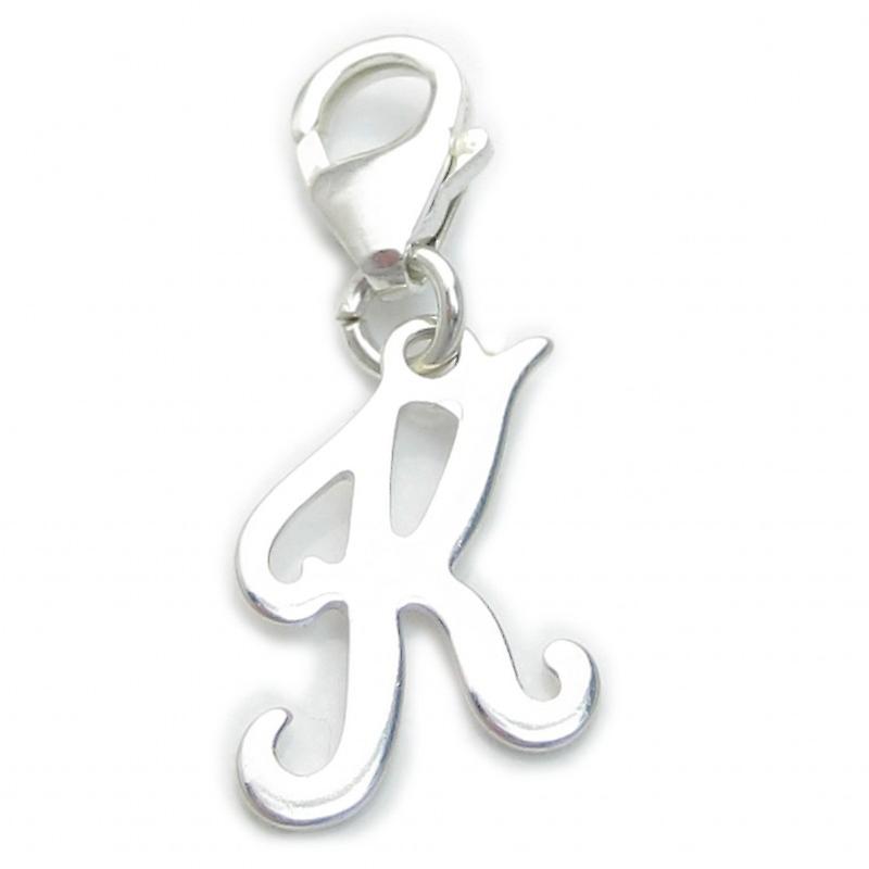 Letter K Initial Sterling Silver Charm On 9mm Clip .925 X1
