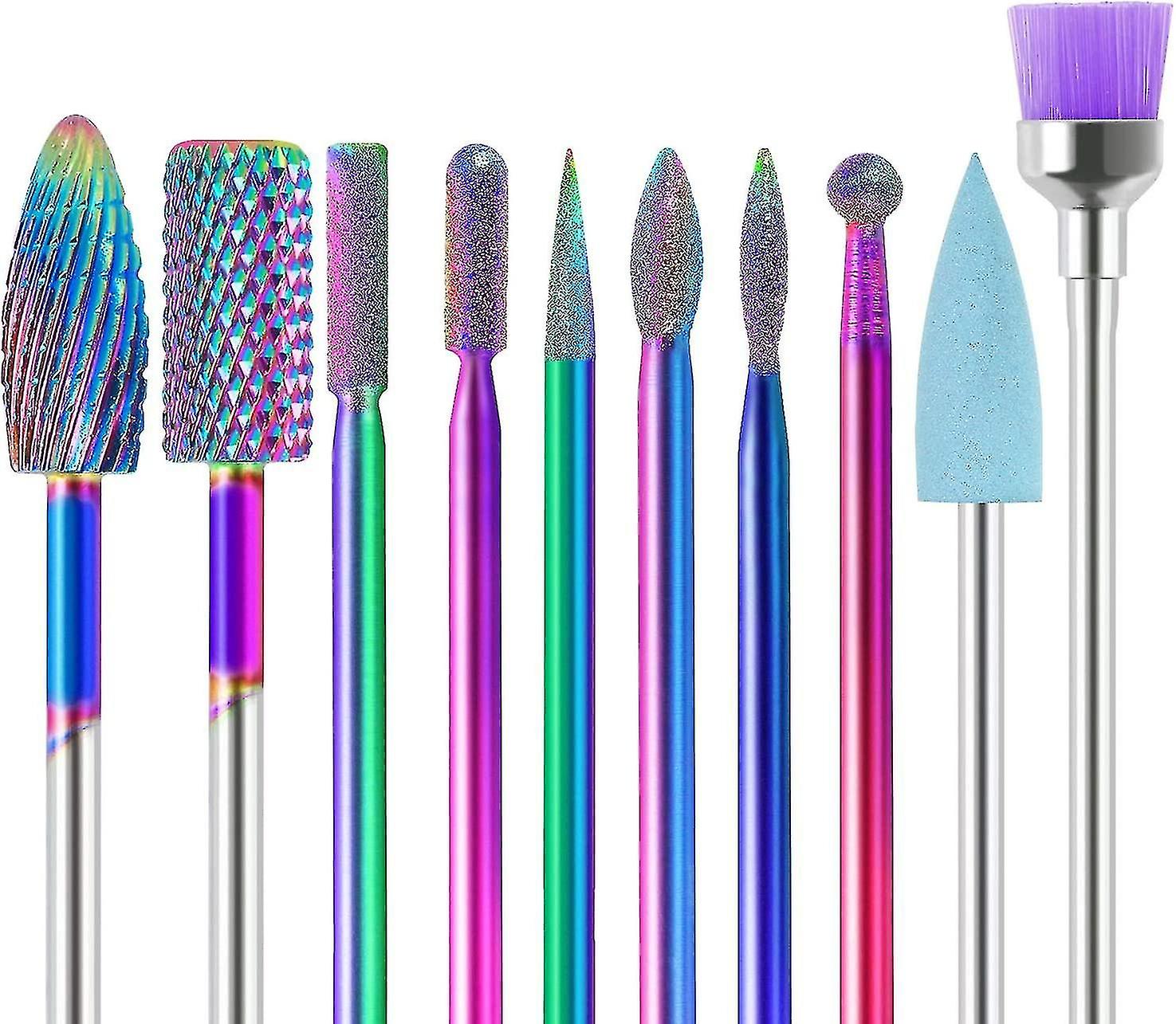 Nail Drill Bits Set - 10pcs Electric Nail Drill Kit with 3/32 Ceramics/Tungsten Car