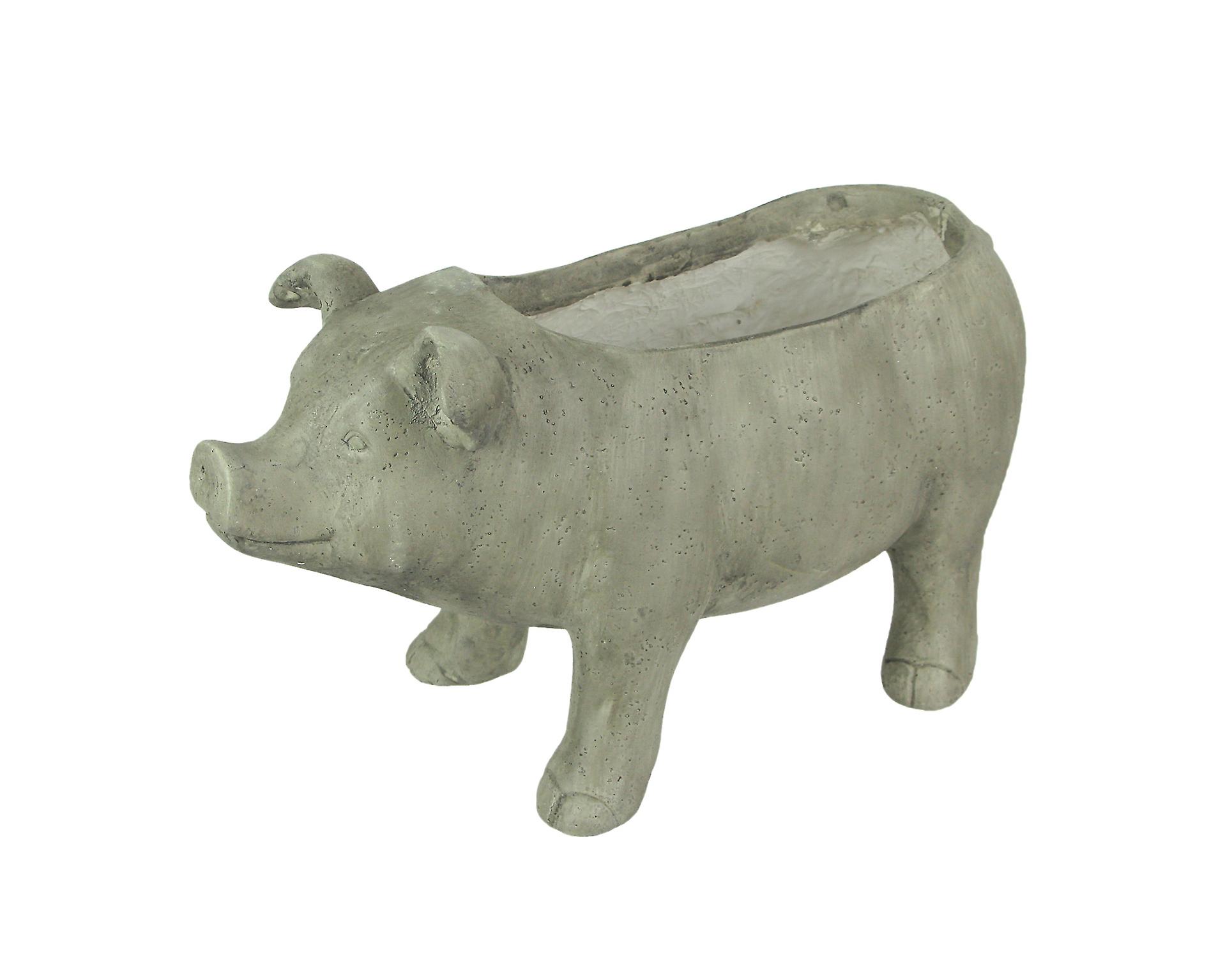 17 Inch Long Rustic Finish Smiling Pig Planter