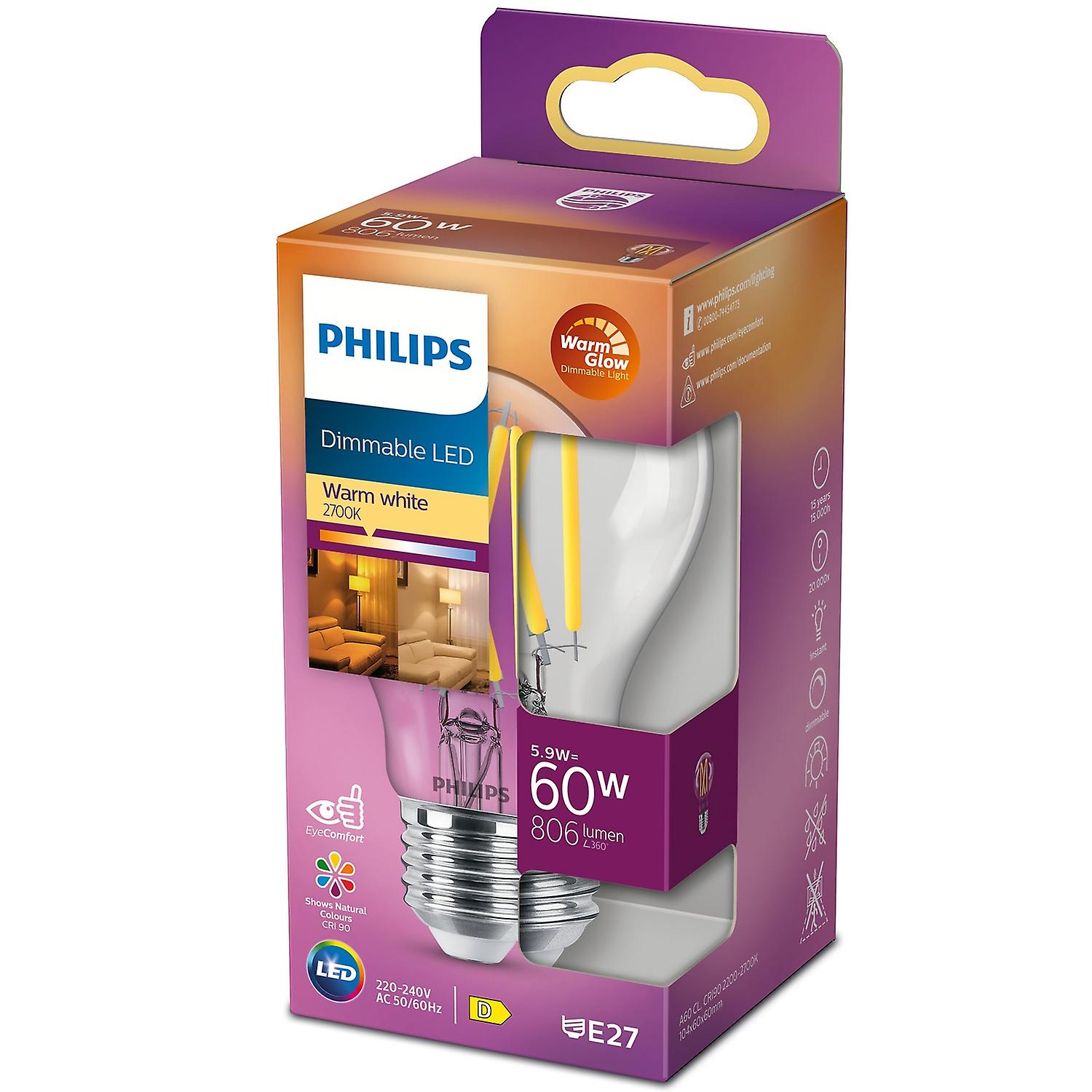 LED E27 Normal 60W Clear Dimmable WarmGlow 806lm